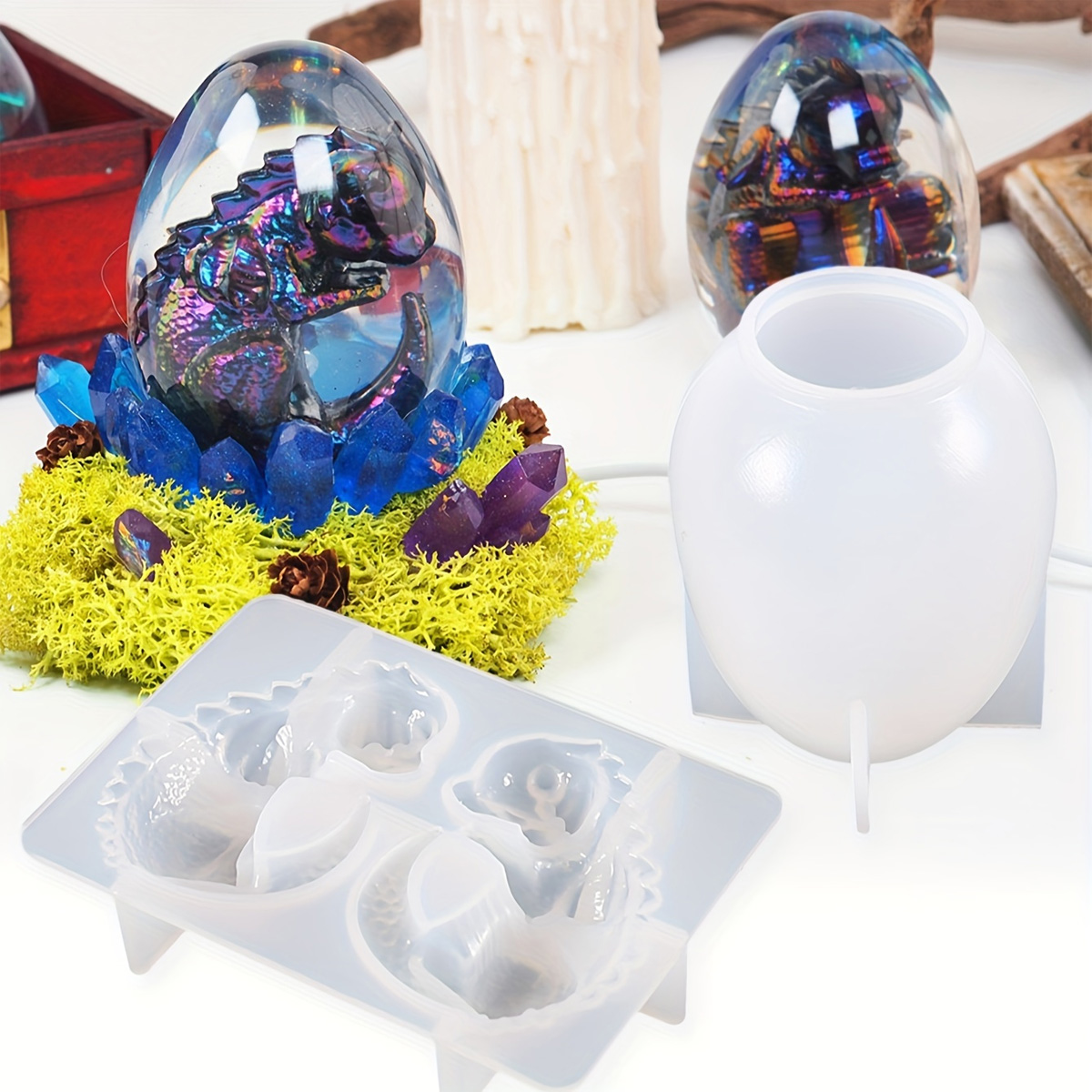 Candle Making Kits - シリコンドラゴンエッグ型、2個セット、恐竜の卵樹脂鋳造型、DIYホームデコレーション、キャンドル作り、イースタークラフト用