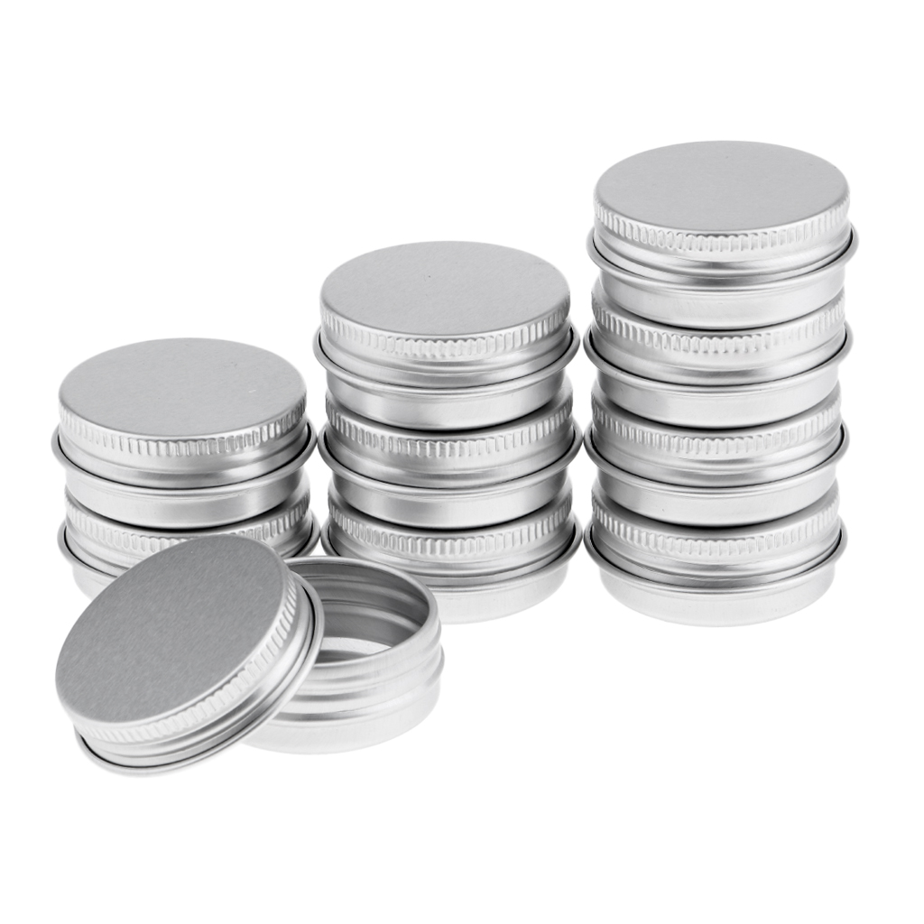 Tin Container Lid - 蓋付きの化粧品容器 15ml アルミ製 銀色のねじ式蓋付きジャー。化粧品サンプル、キャンドル、旅行用。