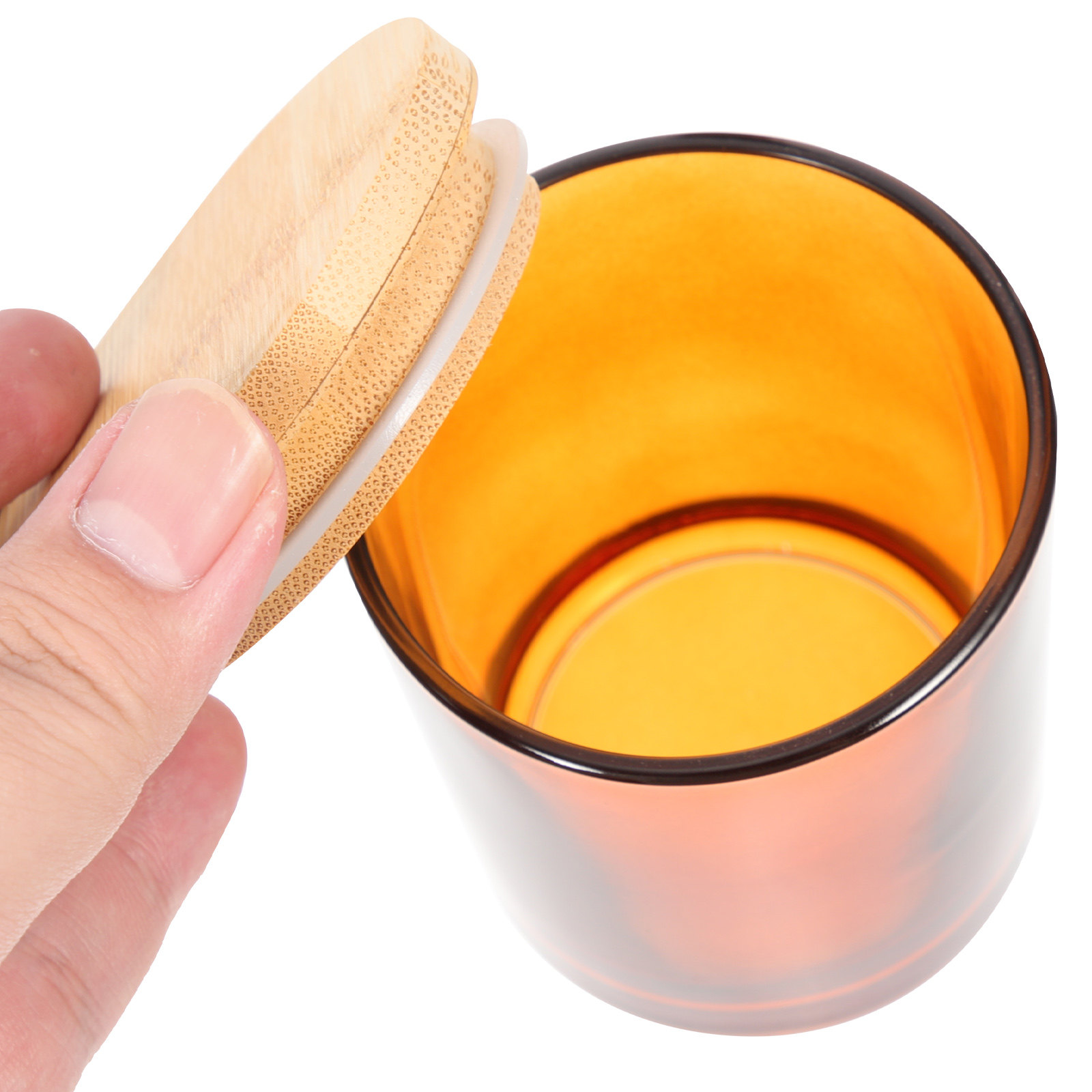 Candle Making Jars With Lids - 竹製の蓋が付いたガラス製キャンドルジャー4個セット。アロマワックス作りキット。家庭用、キッチンでの収納、インテリアとして。